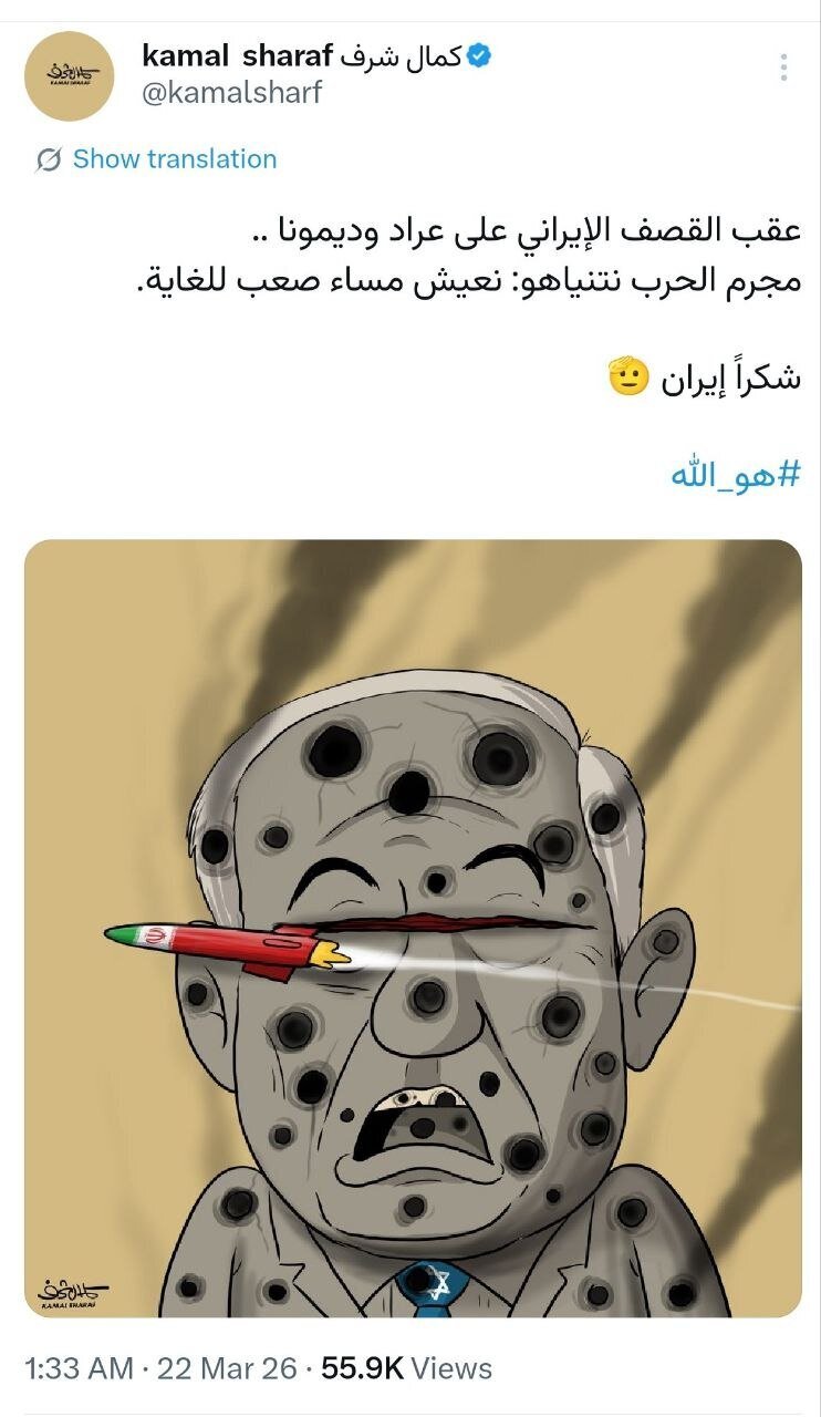 کاریکاتور هنرمند شناختهشده پس از حمله موشکی ایران منتشر شد کاریکاتور هنرمند شناختهشده پس از حمله موشکی ایران منتشر شد